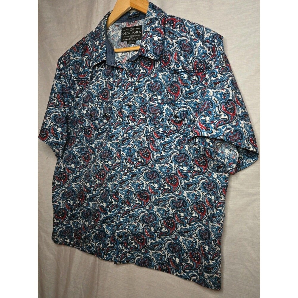 Cody James Pearl Snap Shirt Patriot Paisley Floral Western Regular Fit Teen Lg - Picture 3 of 8